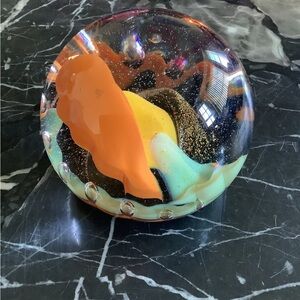 Art glass signed Merritt exploded volcano landscape glitter heavy paperweight